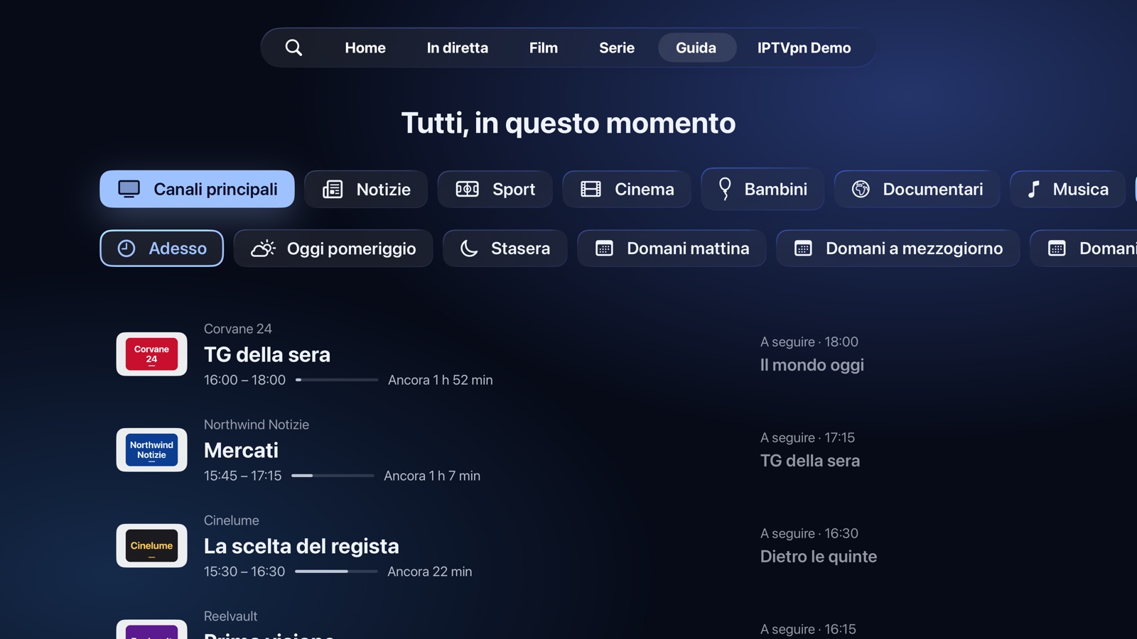 La guida: cosa c’è in onda adesso, per tipo di canale e fascia oraria
