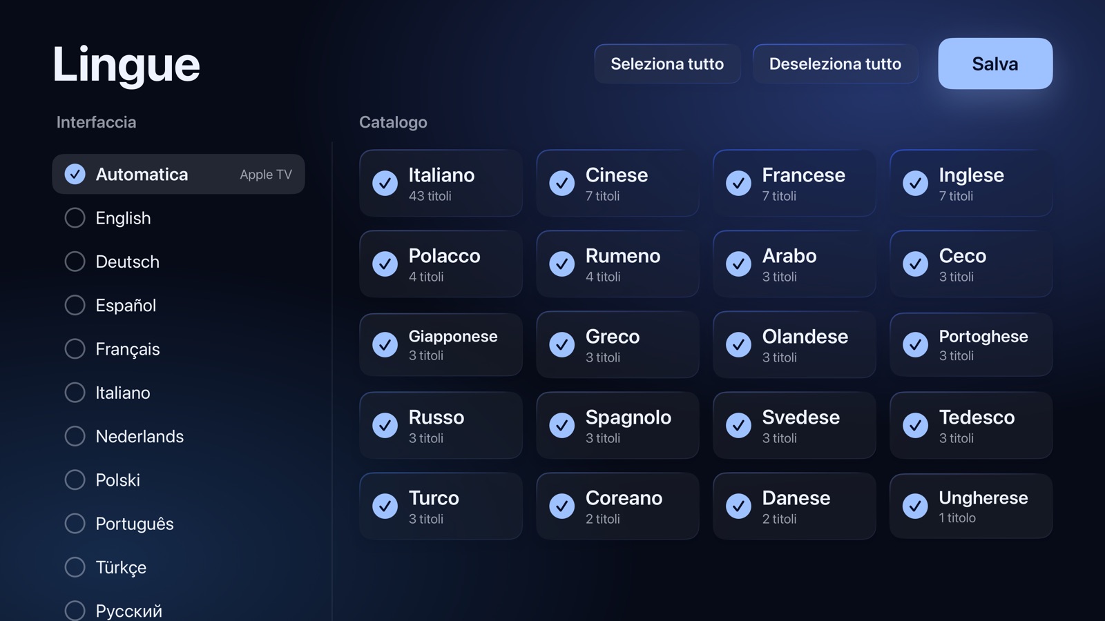 Configurazione: la lingua dell’app e le lingue del catalogo da tenere