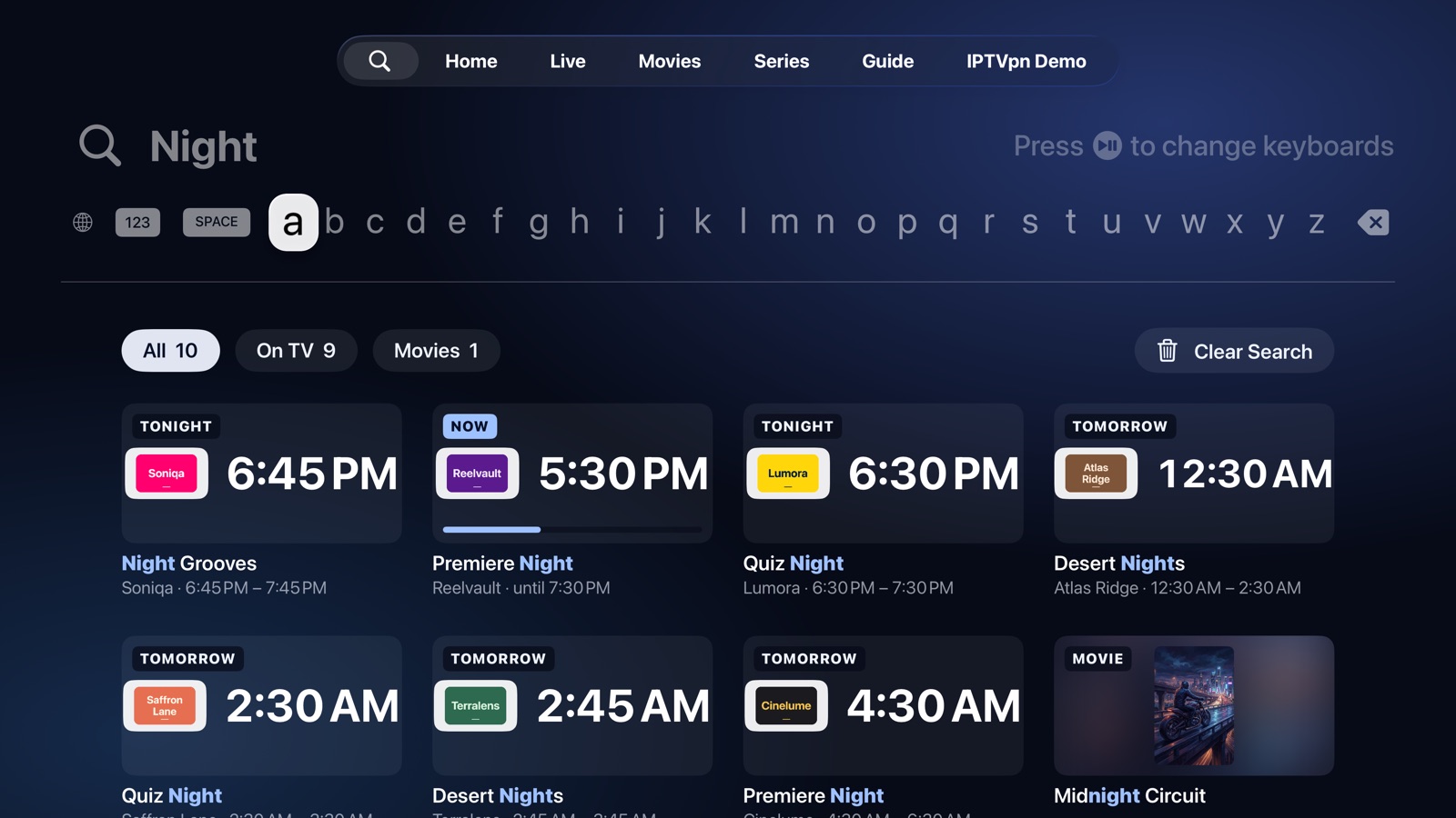 Search across channels, programs, movies and series