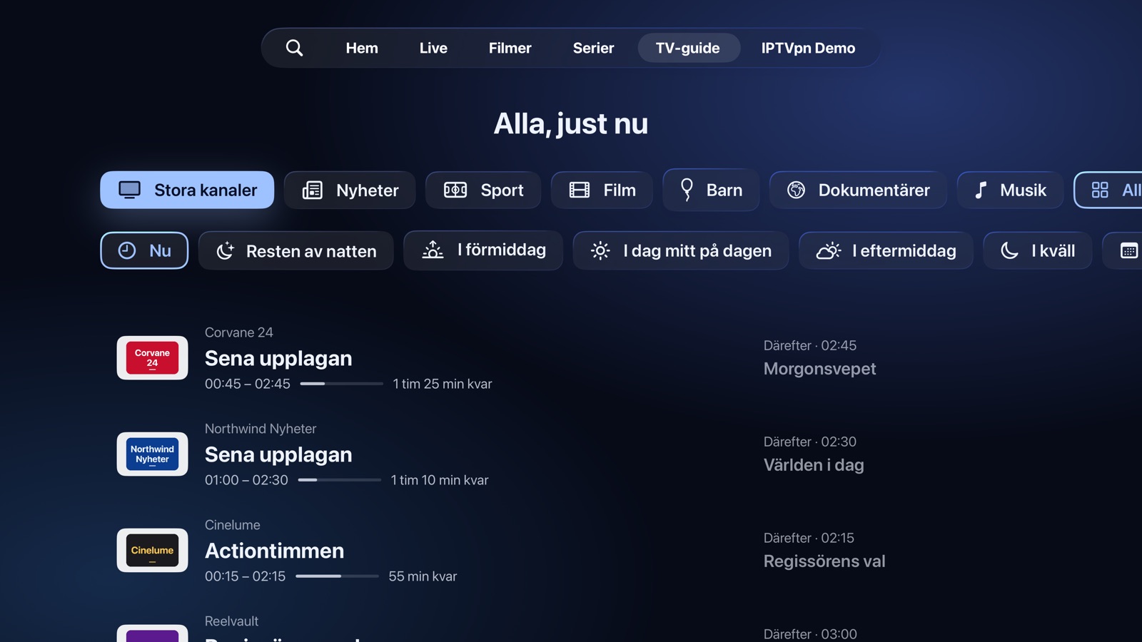 TV-guiden: vad som visas just nu, efter typ av kanal och tid på dygnet